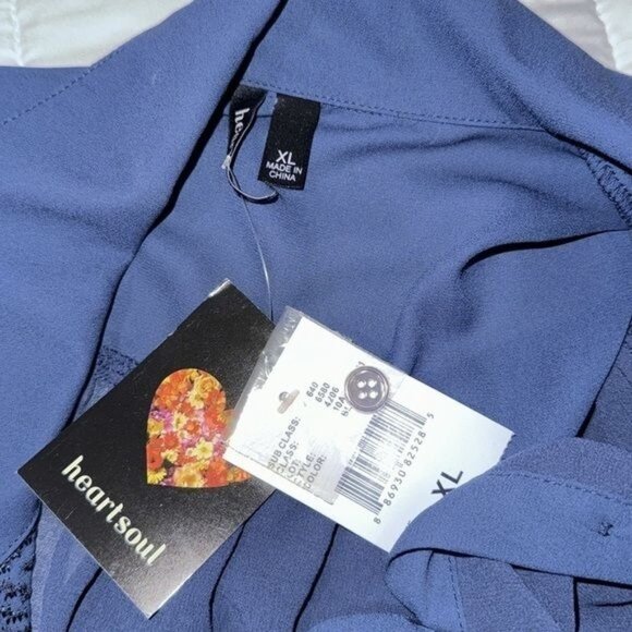 Sleeveless Blue Button-Down Blouse With Layered Hem XL - Picture 7 of 8